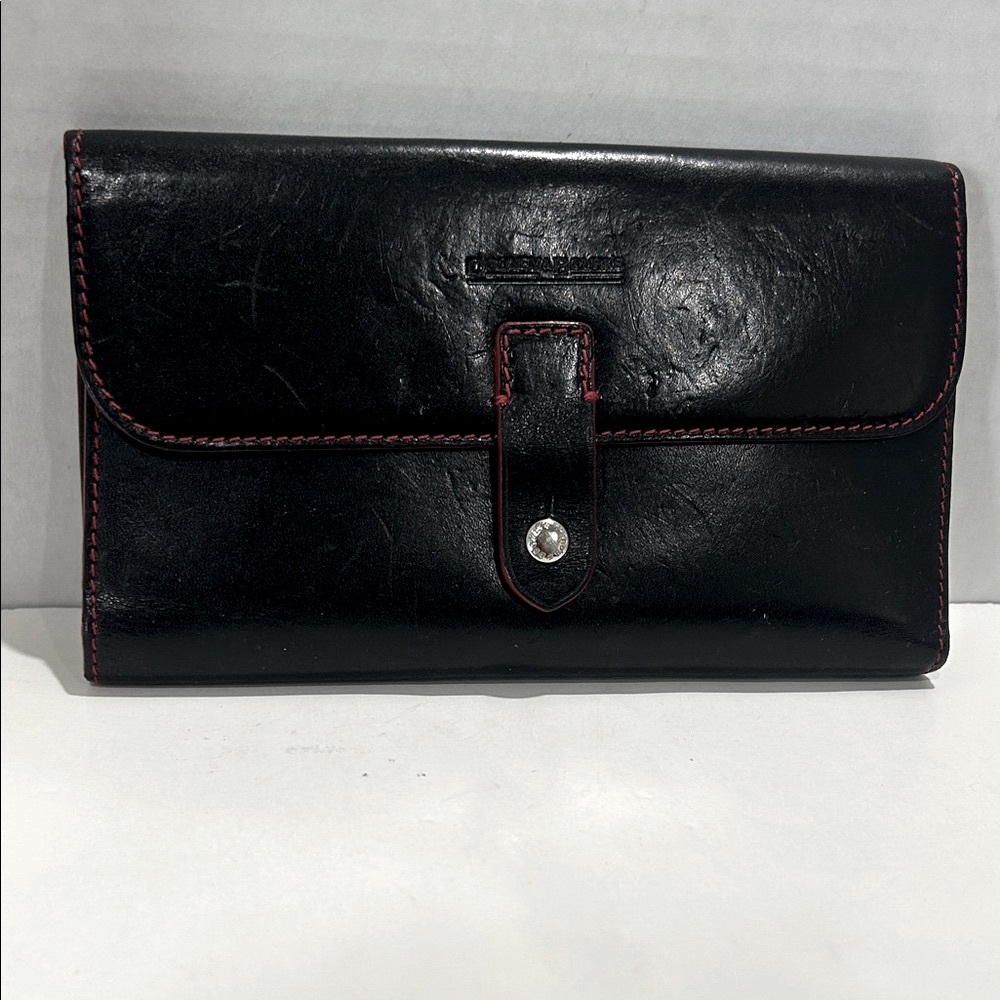Elegant DOONEY $ BOURKE Black Leather Wallet with Red Accents